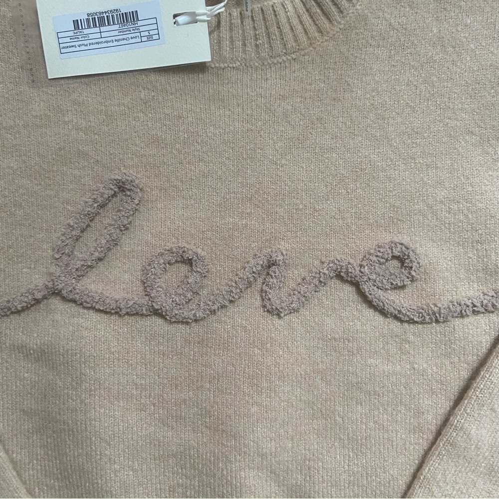 Endless Rose Beige Love Chenille Embroidered Sweater NWT - Picture 4 of 9